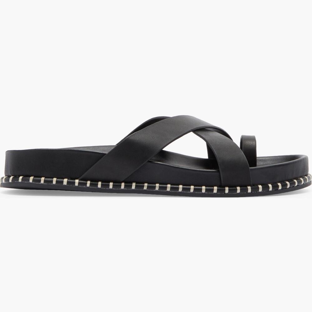 Steve Madden 10 Vienna Black Crisscross Leather Slide Sandals - Picture 4 of 6